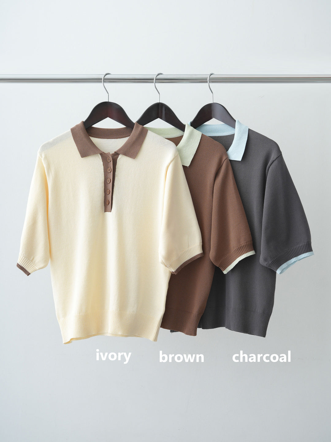 [SET]クールタッチバイカラーハーフニットポロ+ヘムボタンタックコクーンパンツ(2set)