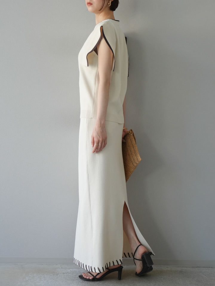 【預購】亞麻質感手縫針織緊身裙/象牙白