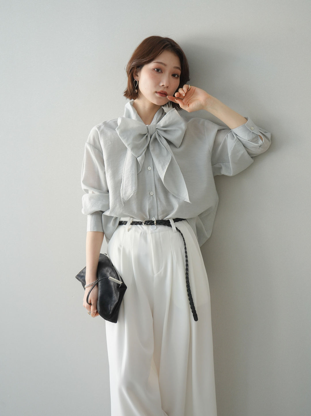 [予約]シアーボウタイブラウス/gray