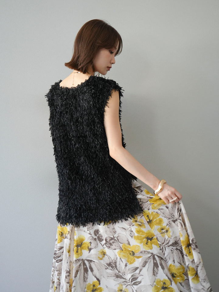 [予約]フェザーVネックベスト/ブラック