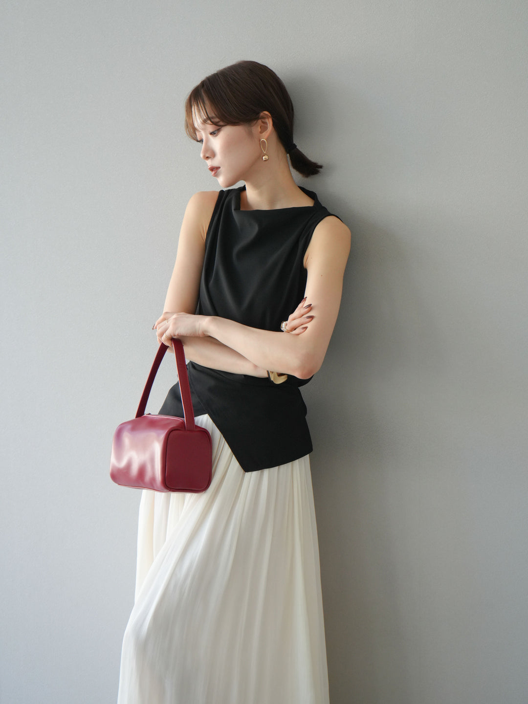 [SET]ノースリーブトップス＆シャイニーフレアスカートSET UP/(2set)