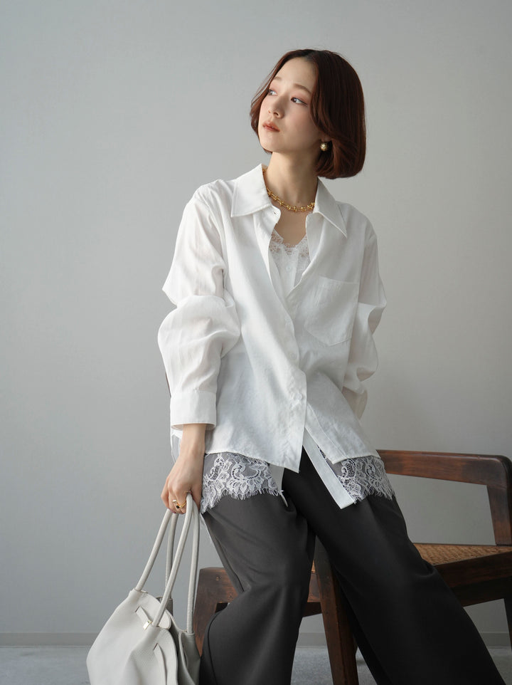 [予約]レイヤードデザイン裾レースブラウス/white