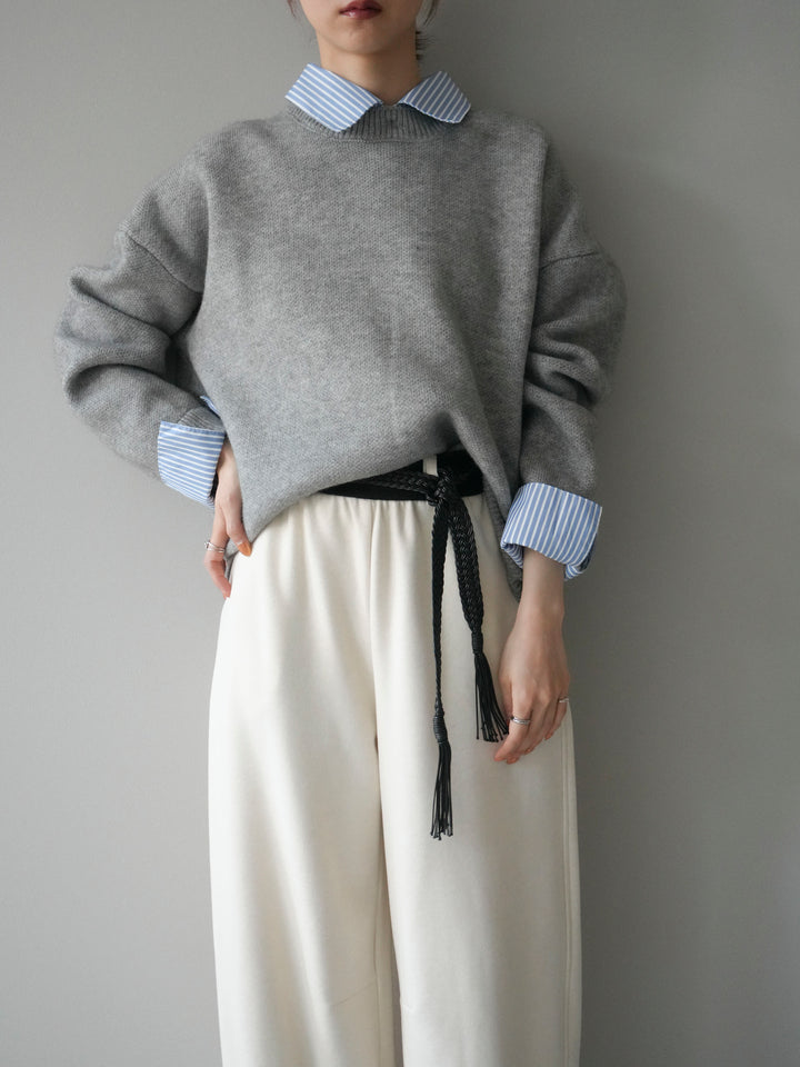 [予約]2WAYストライプ襟ニットプルオーバー/gray