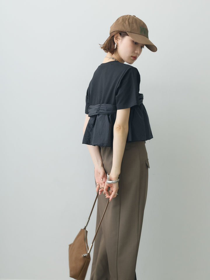 【着回しセット】[SET]ナイロンドッキングツイストTEE +ナイロンドッキングツイストTEE +クレープデシンフラップ付きストレートスカート(3set)