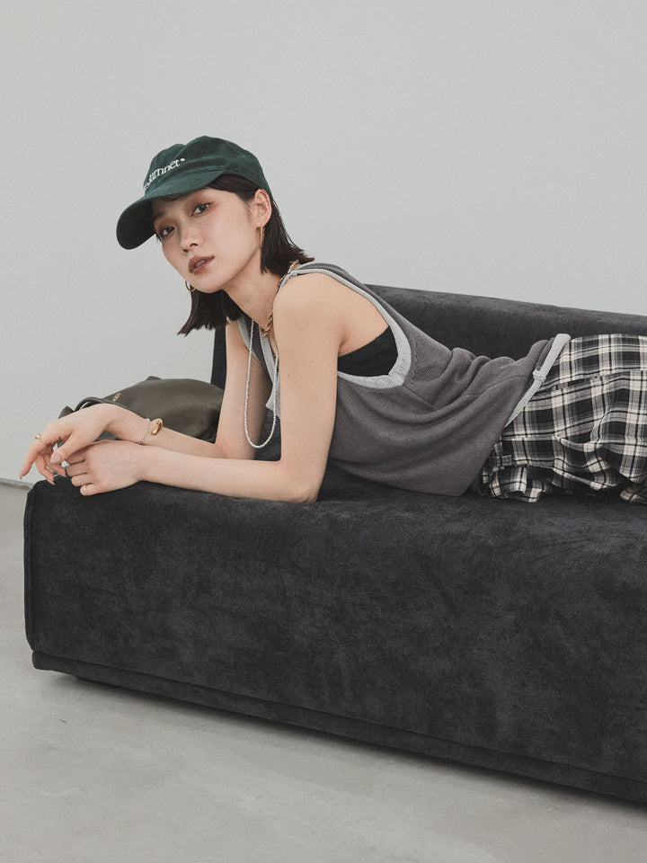 【SET】雙色疊穿針織背心+格紋寬褲（2套）