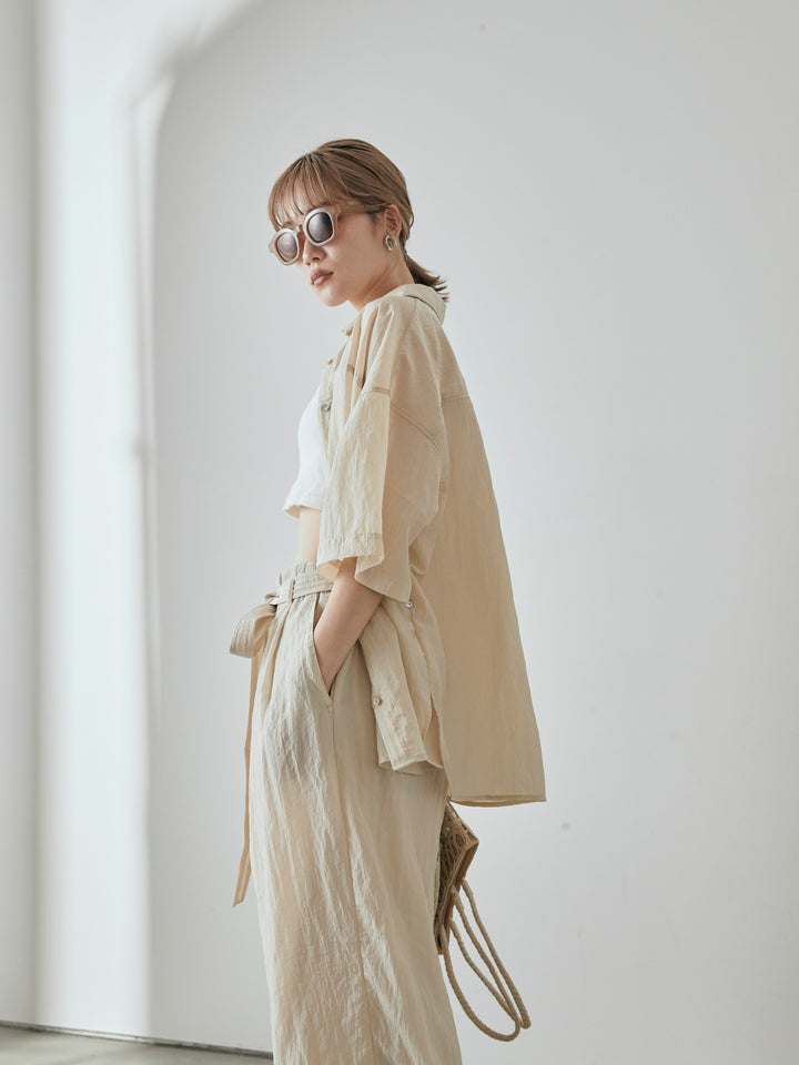 【預購】2WAY尼龍墊圈半身襯衫/奶油色