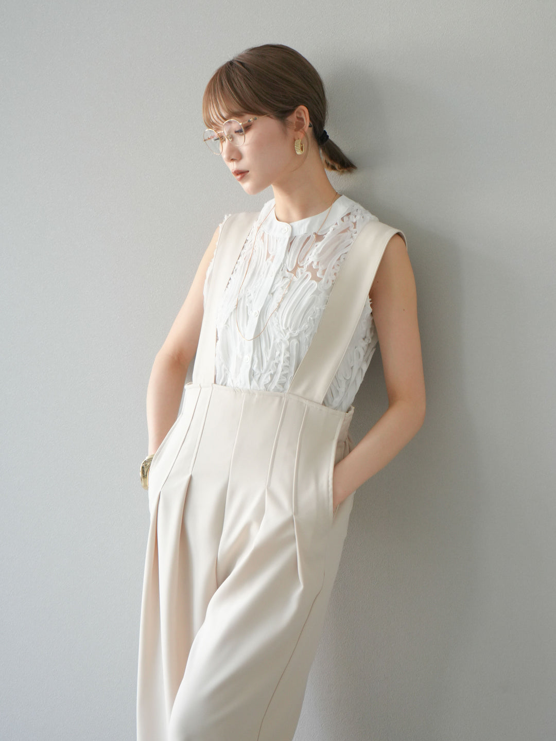 【預購】帶扣設計工裝褲/象牙白