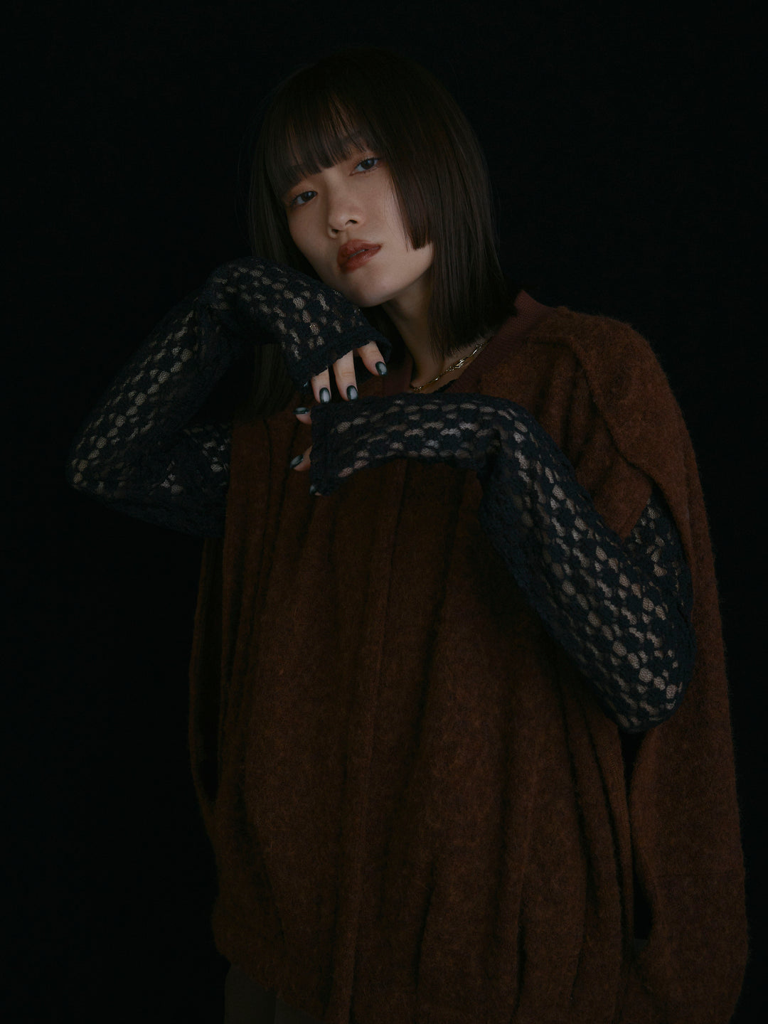 【Allure】[SET]ウール混コクーンブルゾン+タフタワイドカーブパンツ+バックラウンドレーストップス(3set)