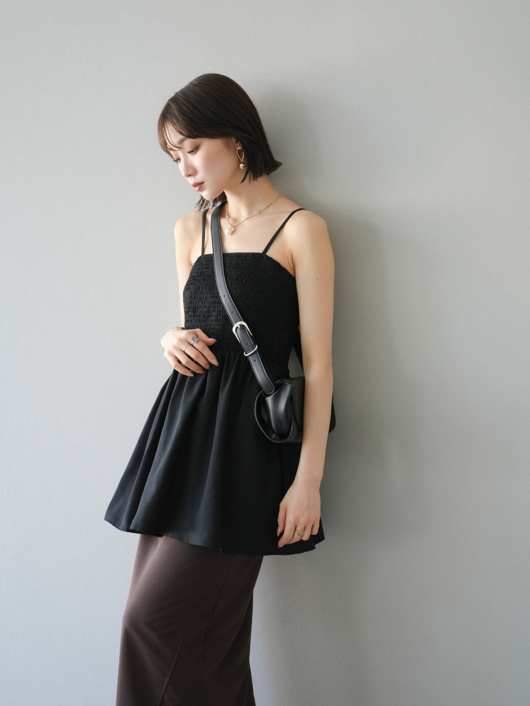 [予約]シャーリングフレアキャミプルオーバー/ブラック