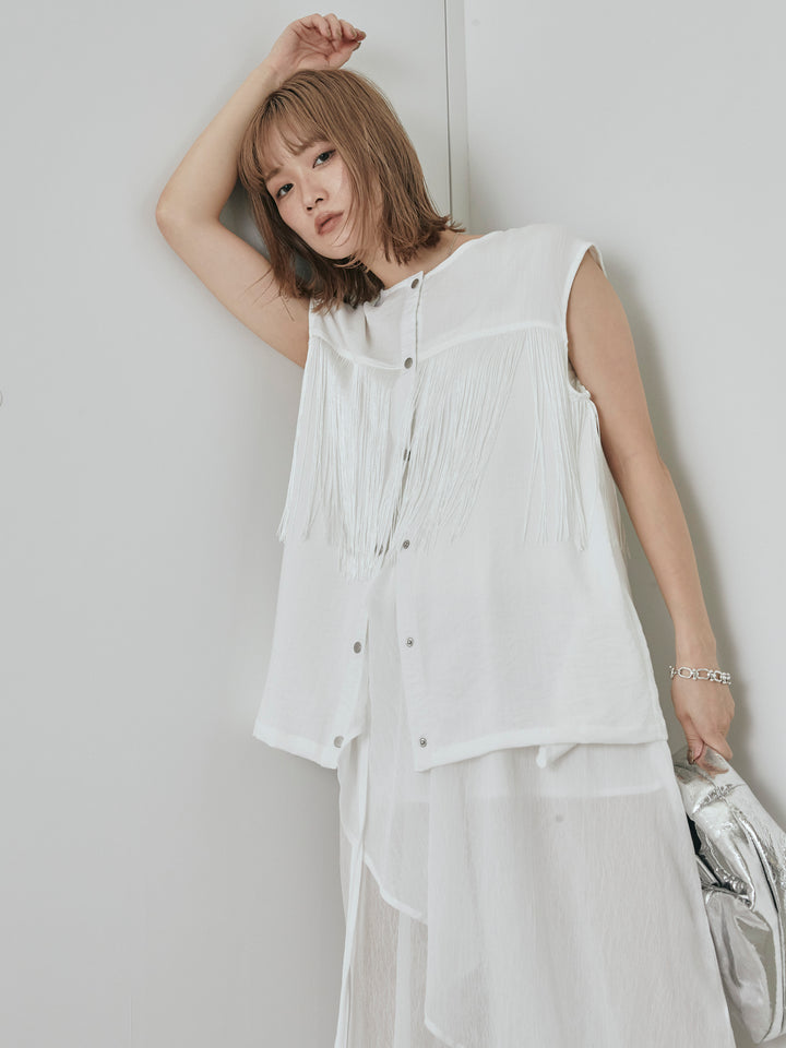 [予約]フリンジノースリブラウス/オフ