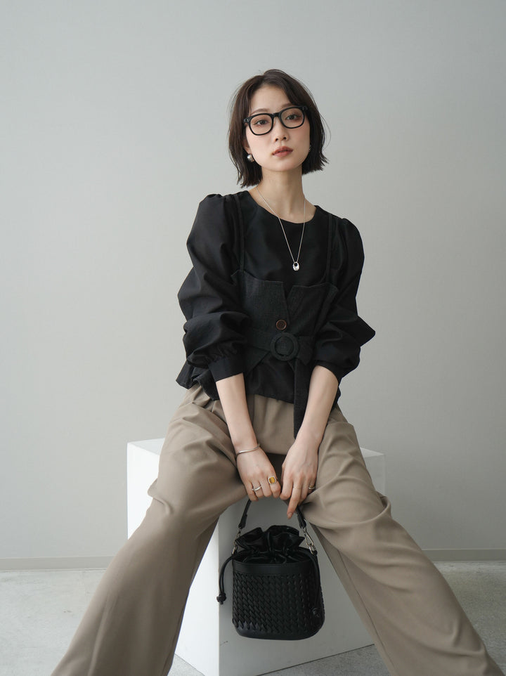 [SET]異素材ビスチェドッキングブラウス+異素材ビスチェドッキングブラウス(2set)