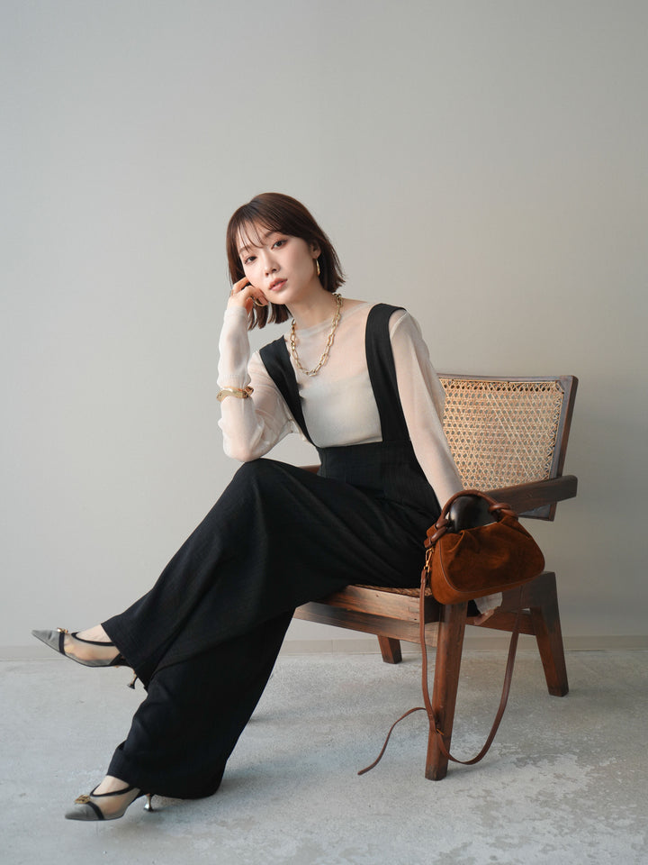 [予約]シボ加工ハイウエストタックサロペット/black