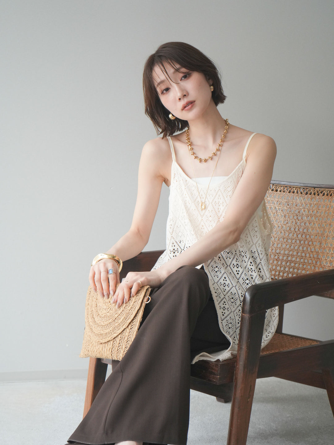 [予約]透かし編スリットキャミチュニック/ivory