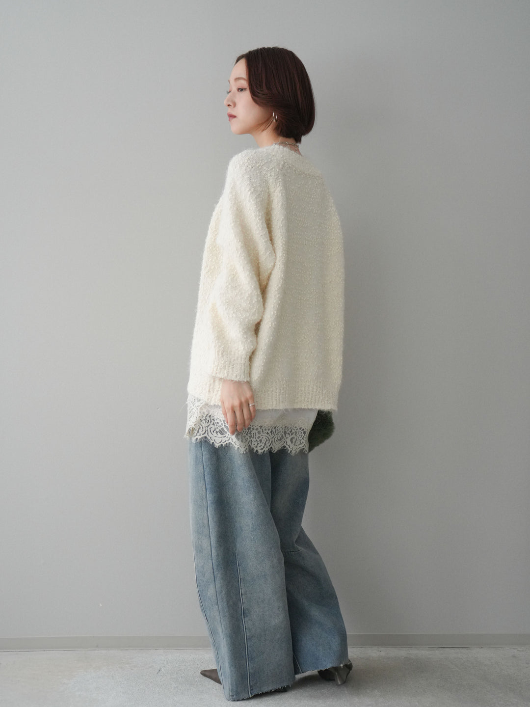 [予約]裏起毛カットオフカーブデニムパンツ/blue