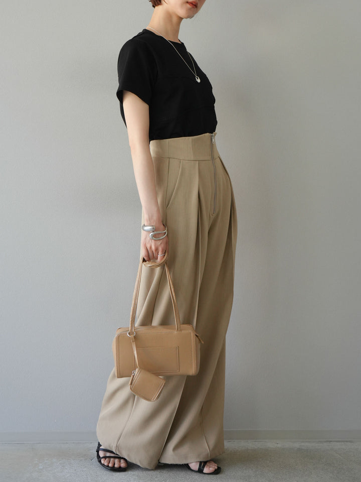 [SET]ビスチェデザインTシャツ+ジップタックワイドパンツ(2set)