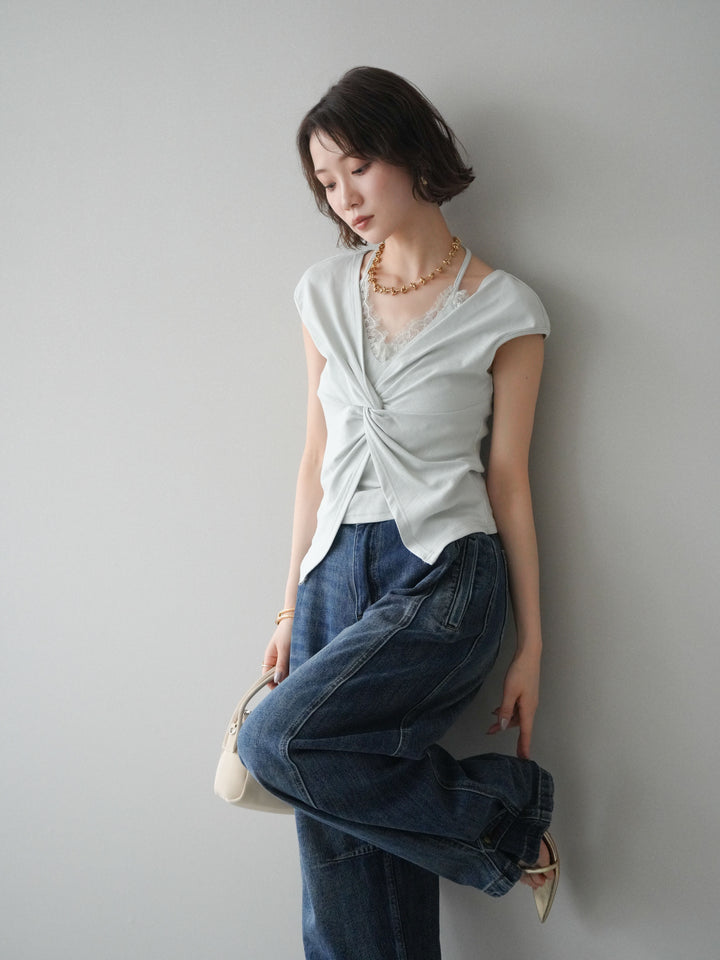 【套裝】前扭紋羅紋上衣 + 前扭紋羅紋上衣（兩件組）