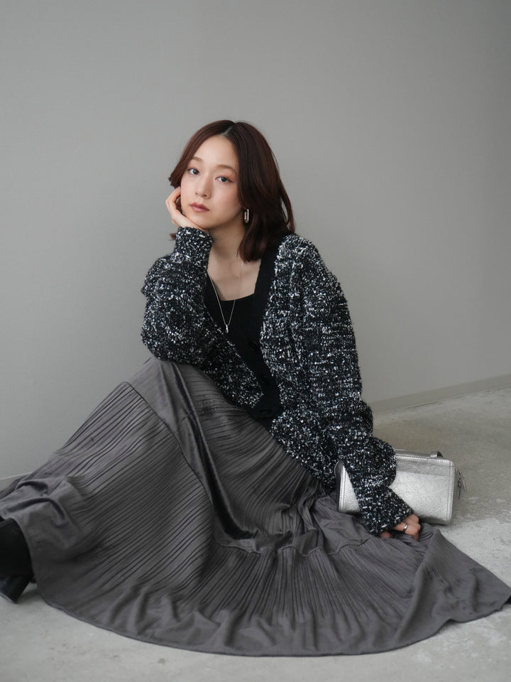 [SET]モールネップニットカーディガン+ベロアティアードワッシャースカート(2set)