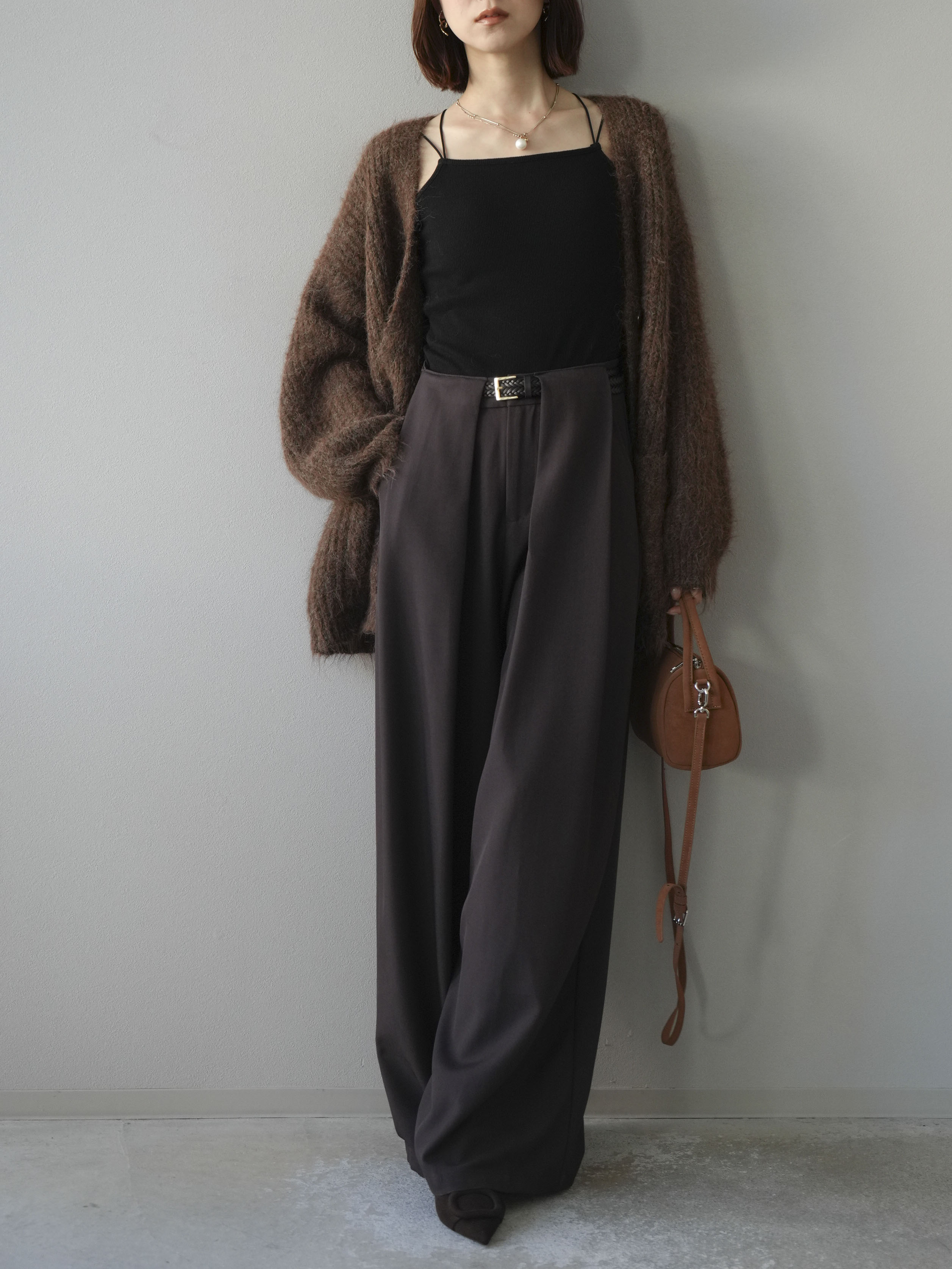 予約]ウール混オーバーニットカーディガン/ブラウン – Lumier