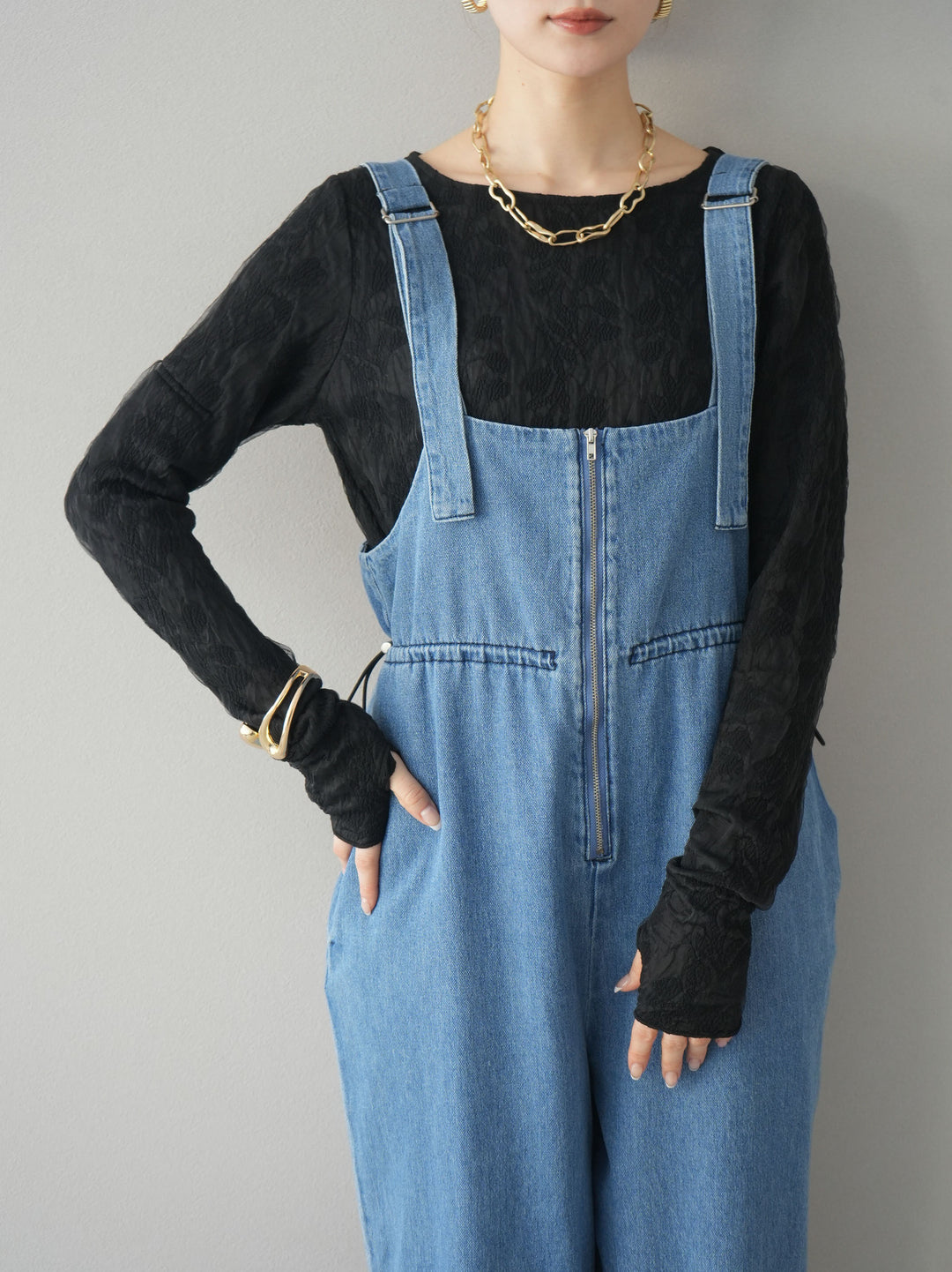 【預購】雙層紗布提花上衣/黑色