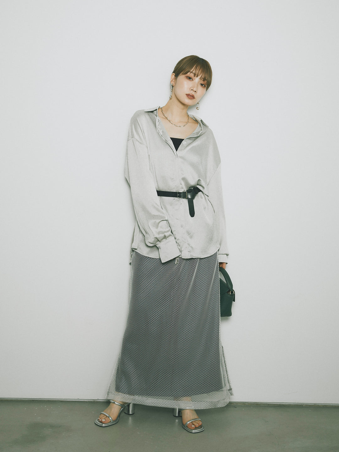 [予約]メッシュレイヤードスカート/ライトグレー