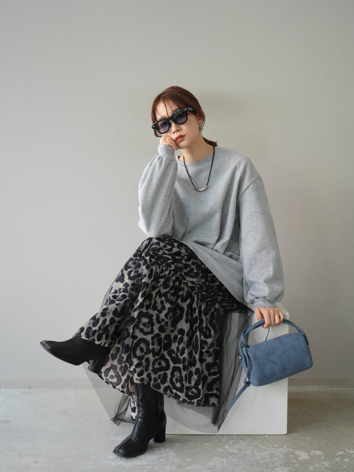 [予約]スウェットドッキングアニマル柄レイヤードワンピース/グレー