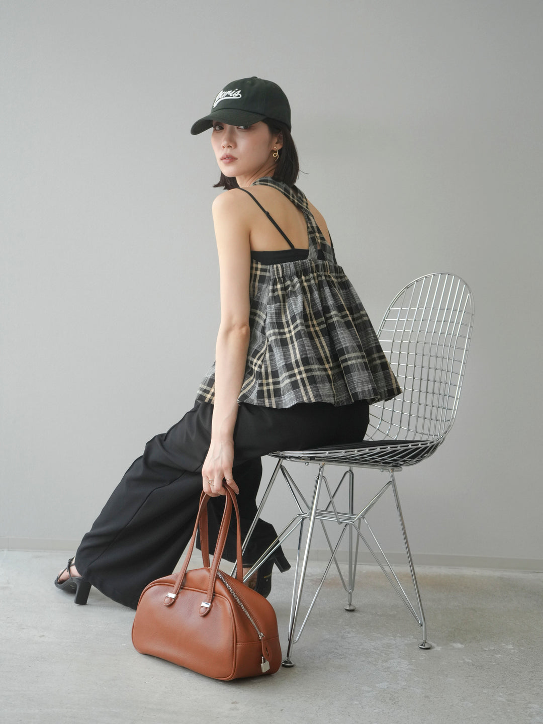 [予約]チェッククロスキャミプルオーバー/ブラック