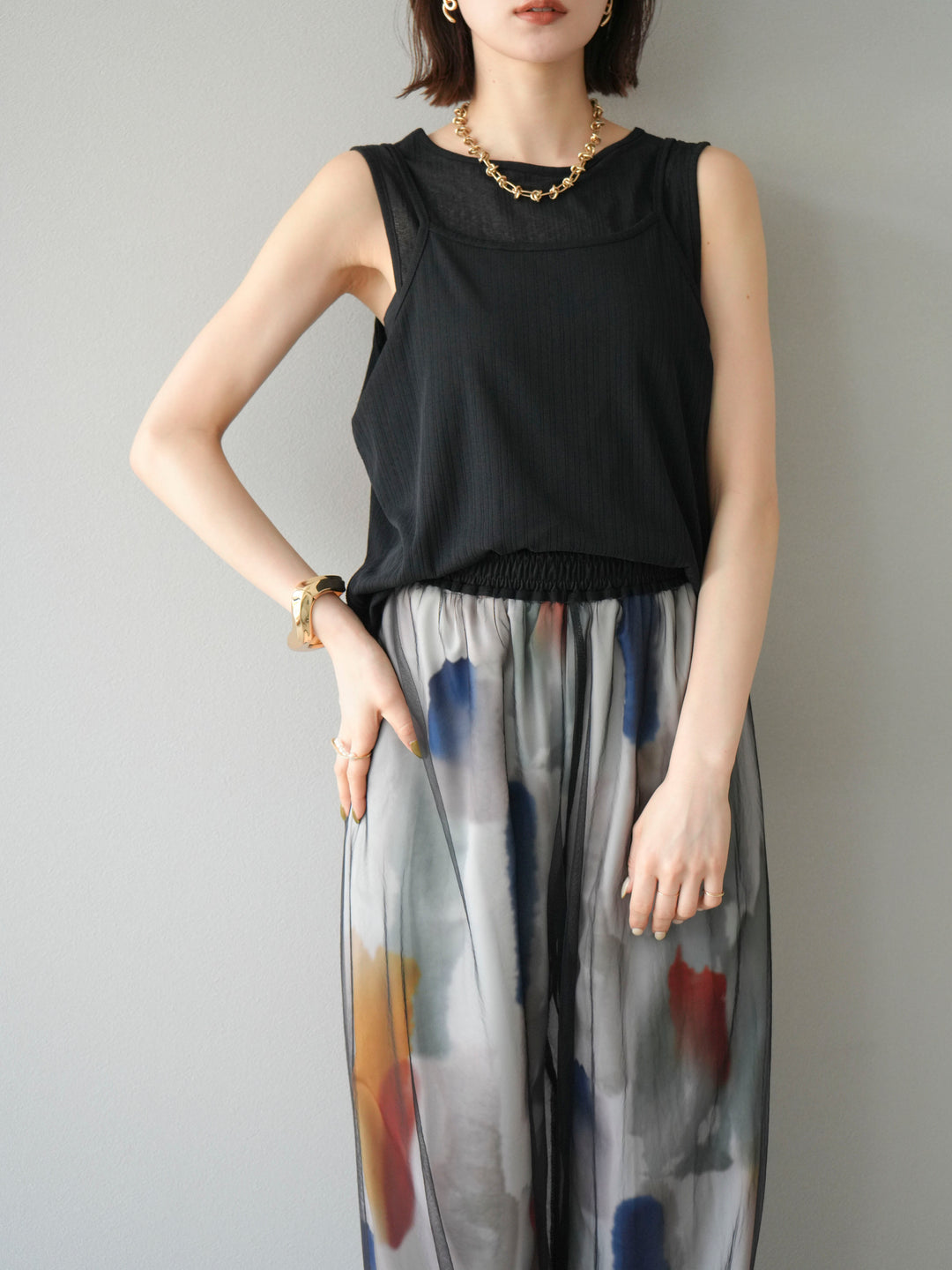 [予約]アイスタッチ2WAYデザインキャミタンク/ブラック