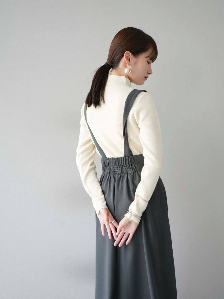 [預訂] 瓶頸配色設計紐扣針織上衣/象牙色