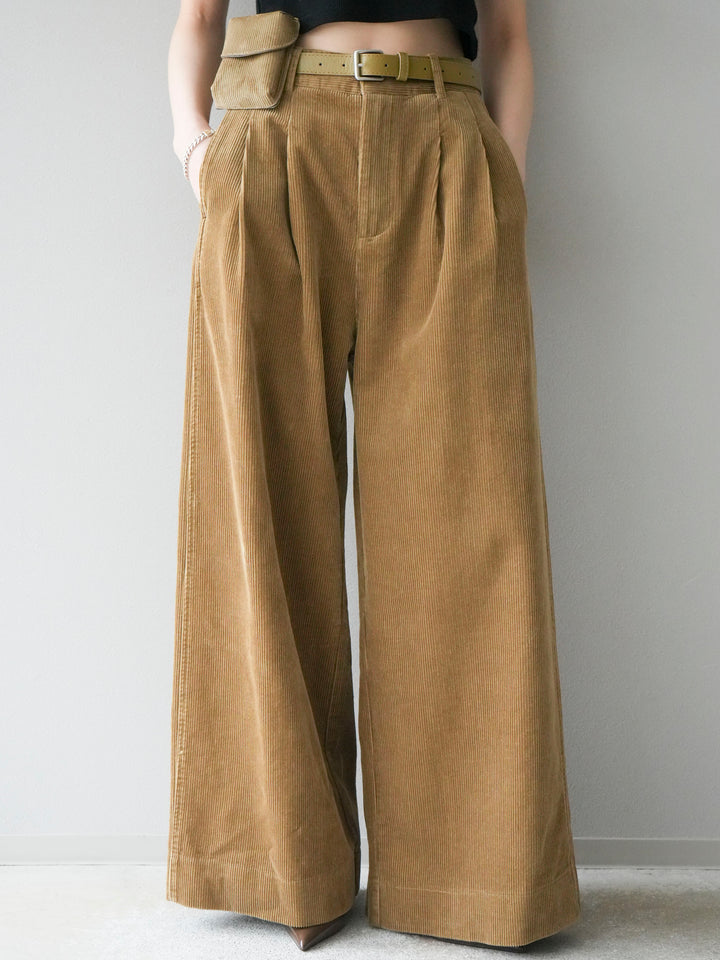 [予約]ベルト付コーデュロイワイドパンツ/beige