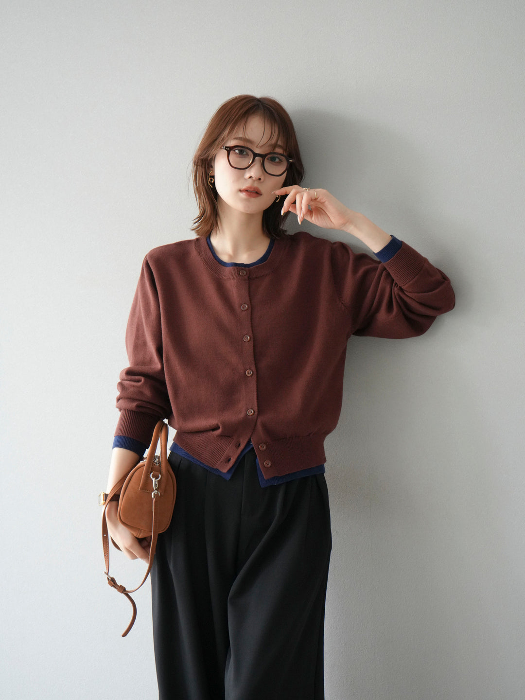 【SET】同色系疊穿開襟衫+雙褶寬褲（2件組）