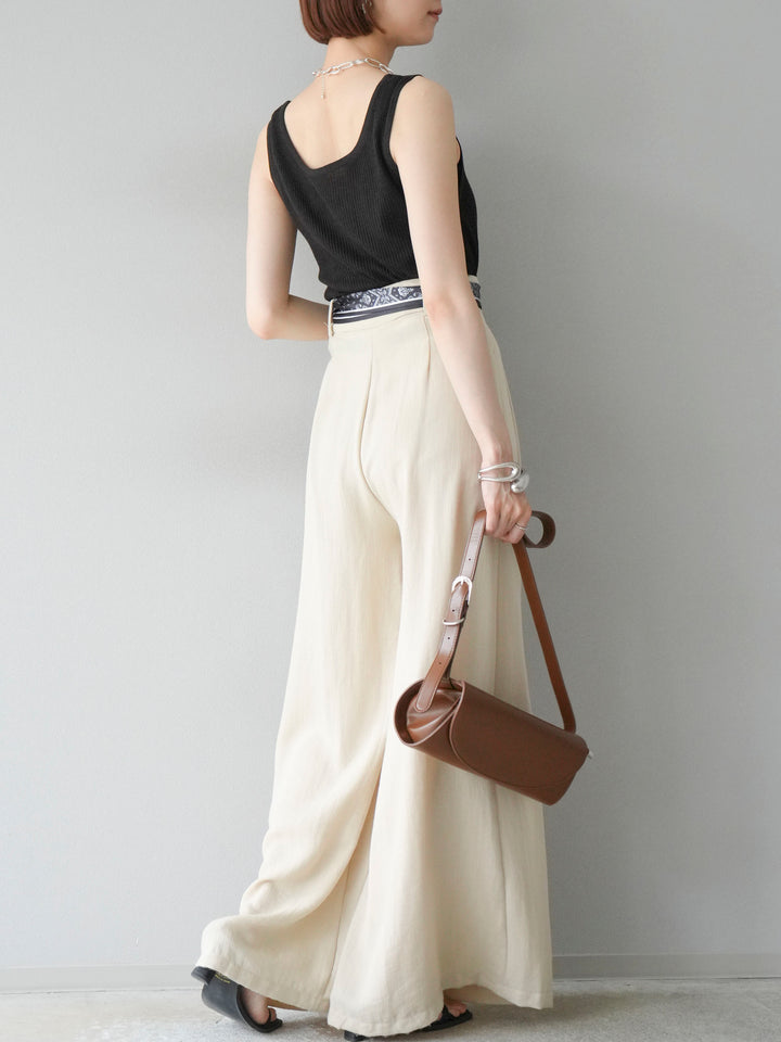 [予約]スカーフベルト付3タックワイドパンツ/ベージュ