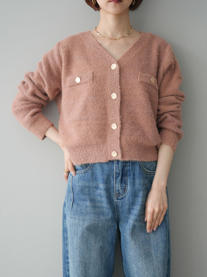 [予約]ゴールドボタンモールニットカーディガン/beige