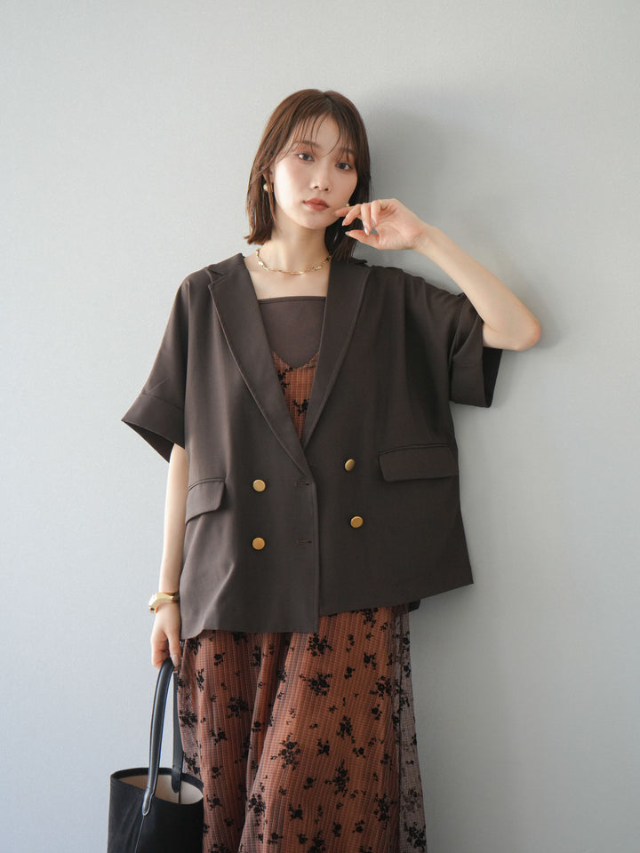 [套裝] 植絨薄紗層疊天鵝絨吊帶連身裙 + 金色紐帶半夾克 (2 套)