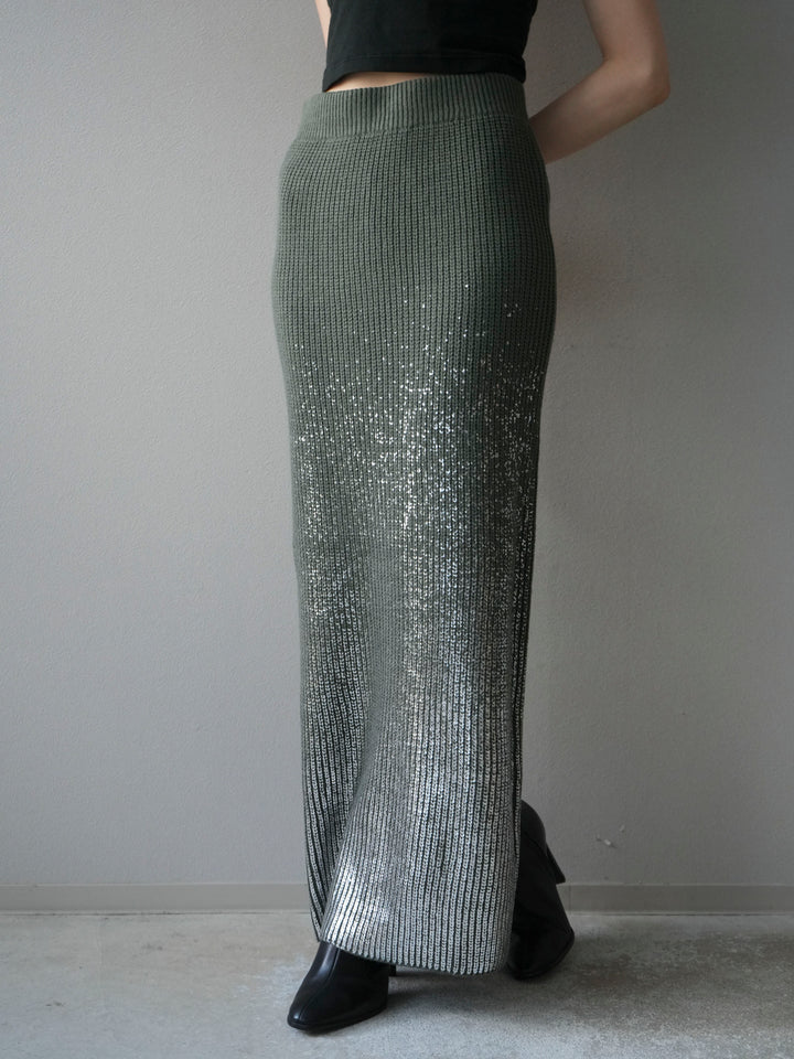 [予約]箔プリントニットタイトスカート/ashgreen