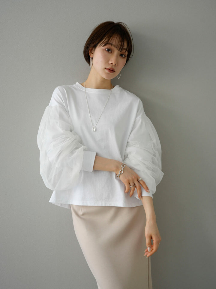 [Pre-order] Tulle layered sleeve cut-and-sew/off-white