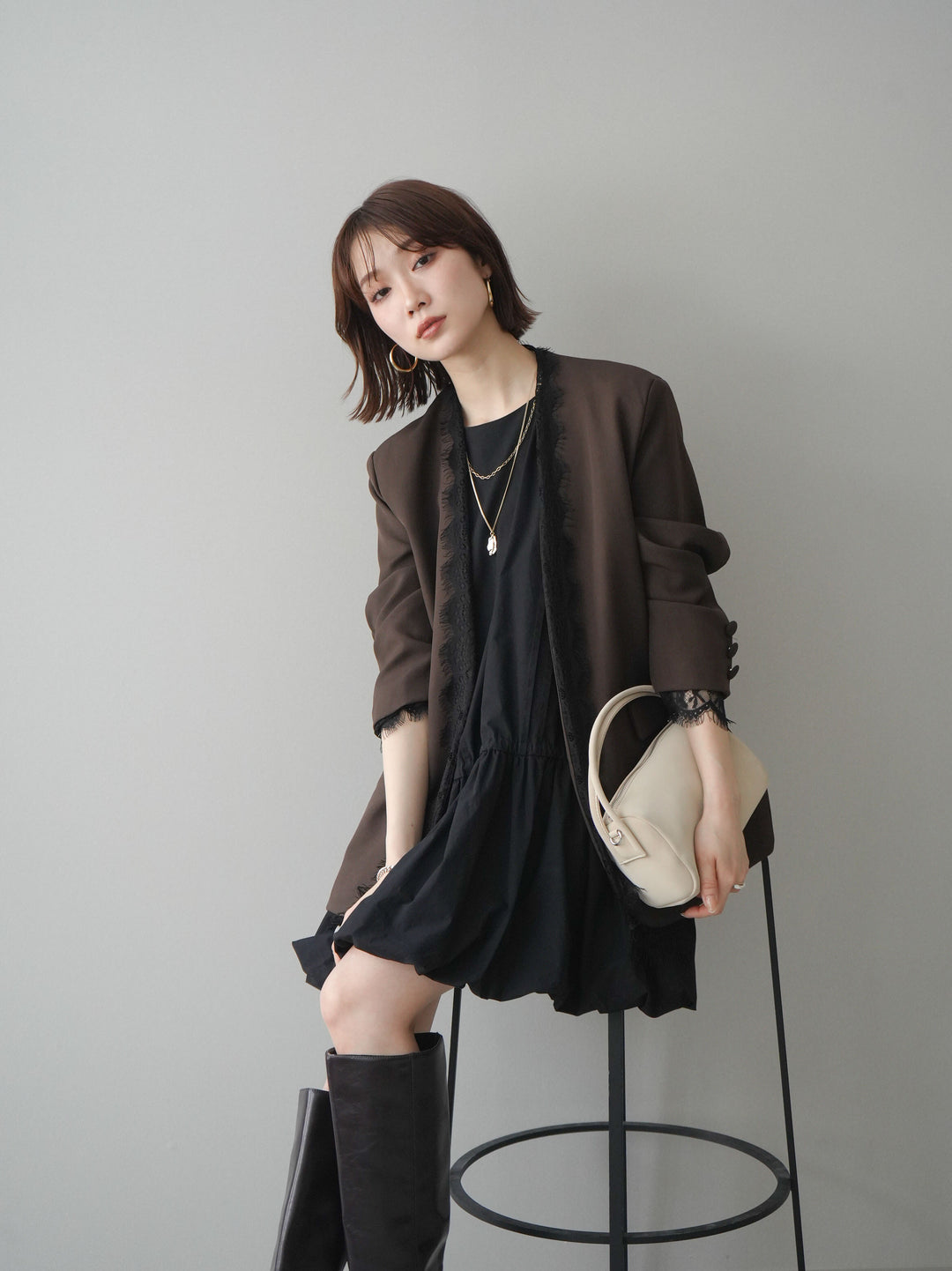 [予約]ノースリバルーンミニワンピース/black