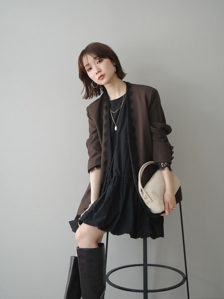 [予約]ノースリバルーンミニワンピース/black