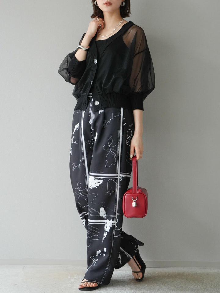 [予約]ペイント柄タックパンツ/ブラック