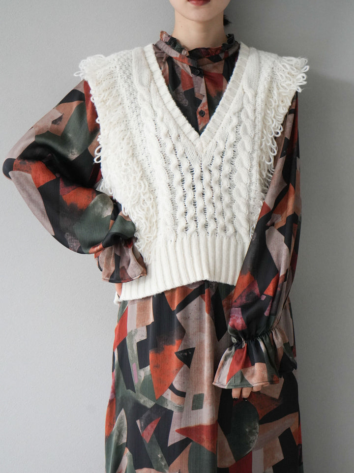 [SET]レトロプリントフリルブラウス+選べるアクセセット(2set)