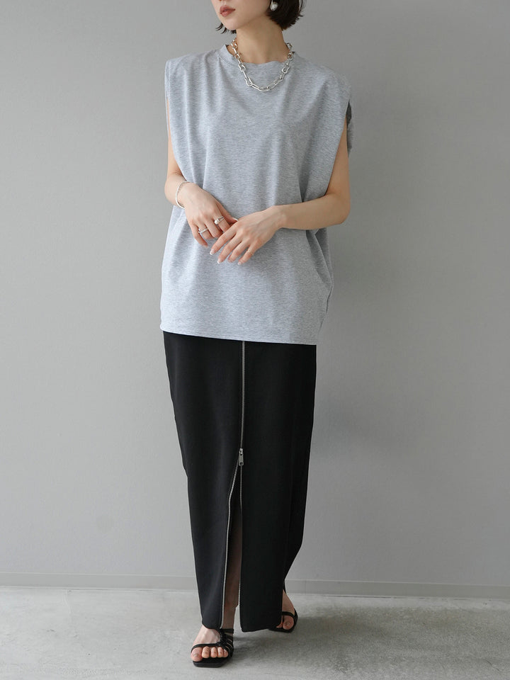 [SET]ショルダータックTシャツ+フロントジップニットタイトスカート(2set)