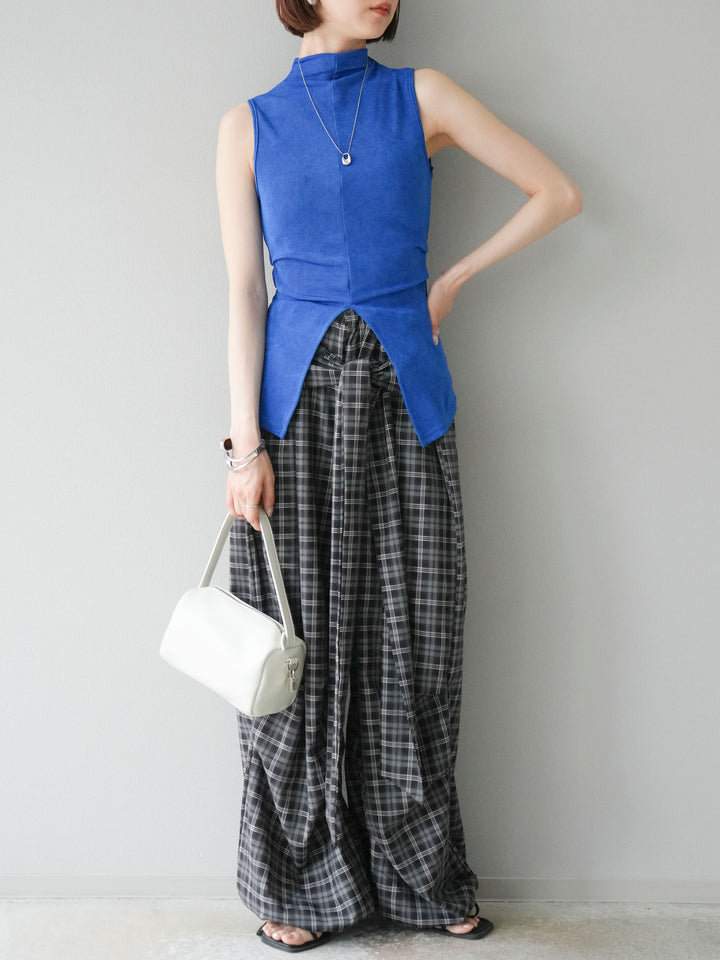 [予約]フロントスリットレーヨンニットトップス/ブルー