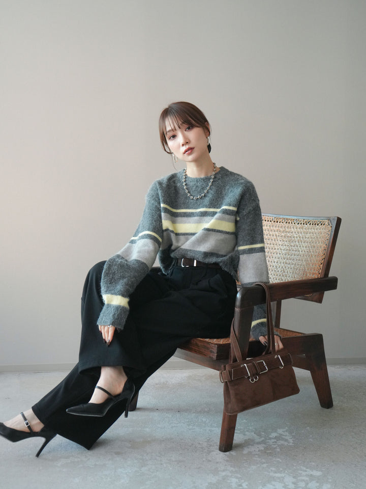 [SET]ソフトタッチボーダークロップドニットプルオーバー+ソフトタッチボーダークロップドニットプルオーバー(2set)