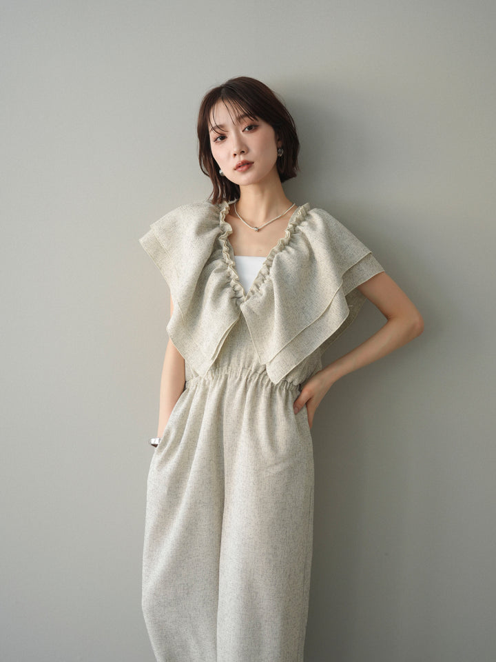 [SET]3WAYミックスツイードギャザーオールインワン+選べるアクセセット(2set)