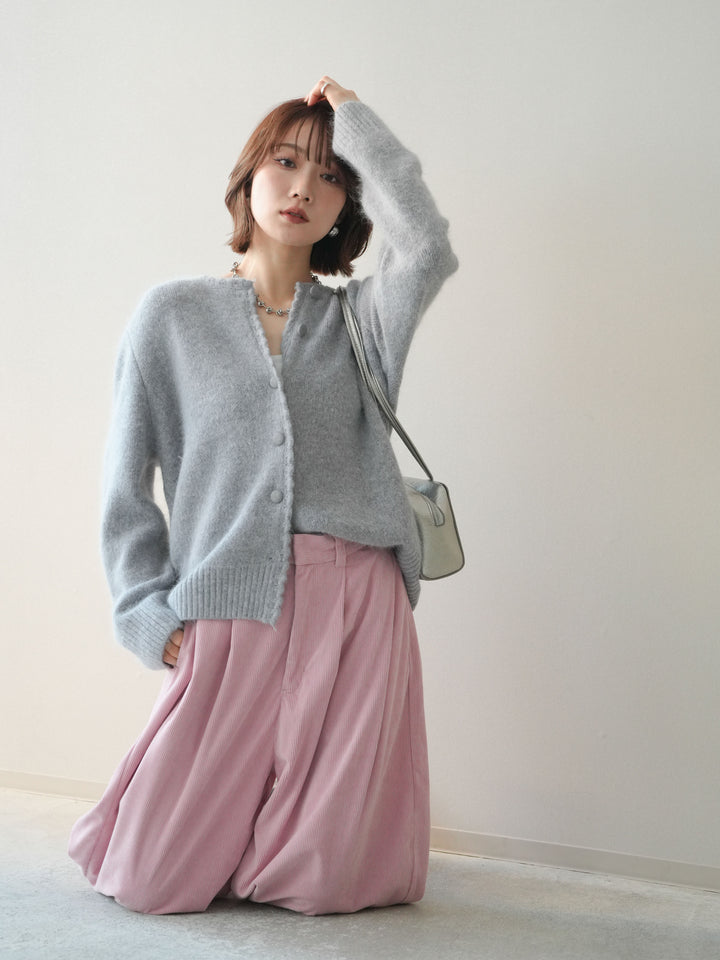 [SET]くるみボタンニットカーディガン+コーデュロイサイドタックコクーンパンツ(2set)