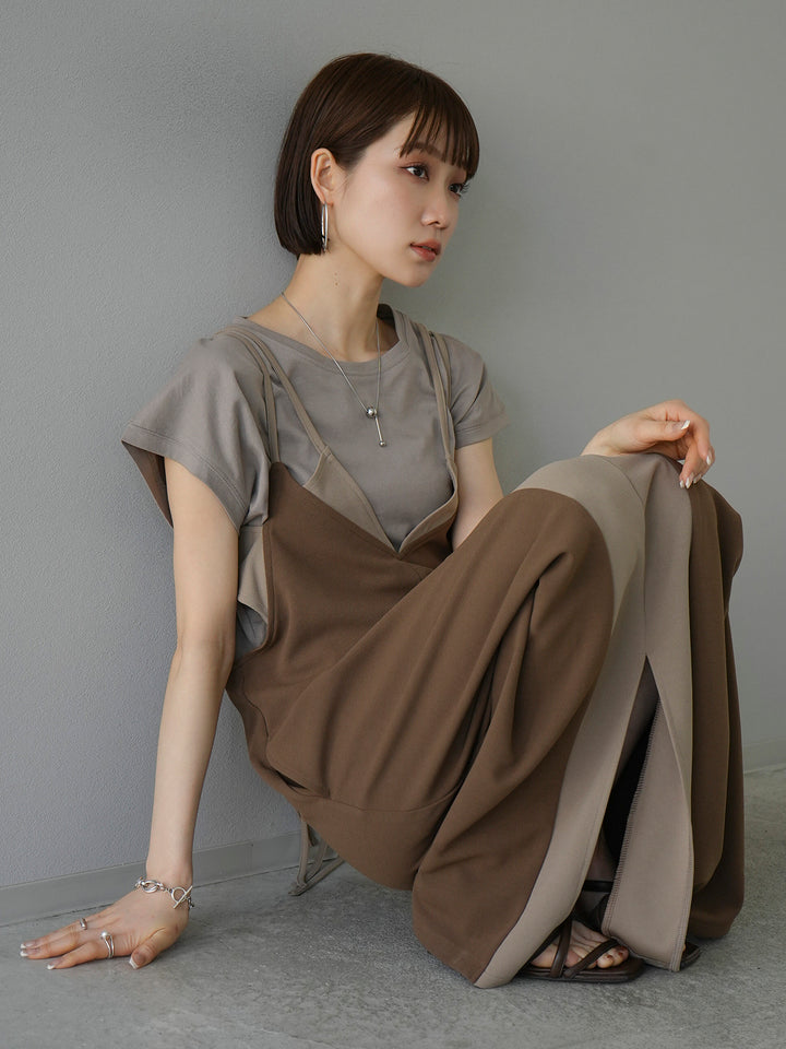 [SET] Bicolor layered design cami dress + French sleeve T-shirt (2 sets)