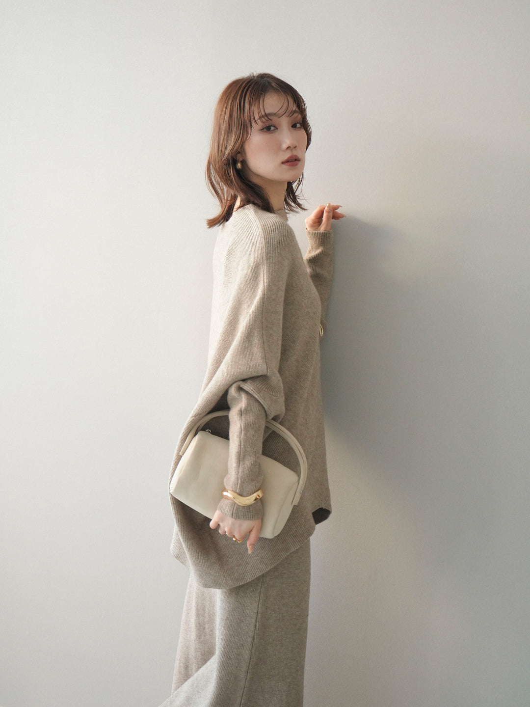 [SET]ウール混ドルマンニット&スカートSET UP+選べるアクセセット(2set)