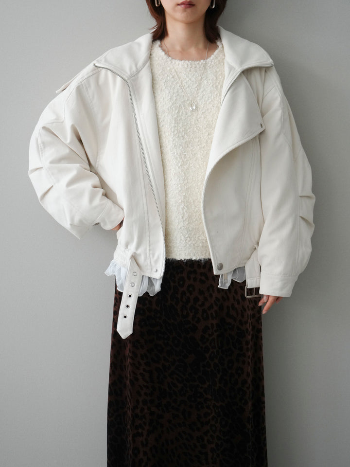 [SET]コーデュロイライダース裾レースブルゾン+レオパードベロアナロースカート(2set)