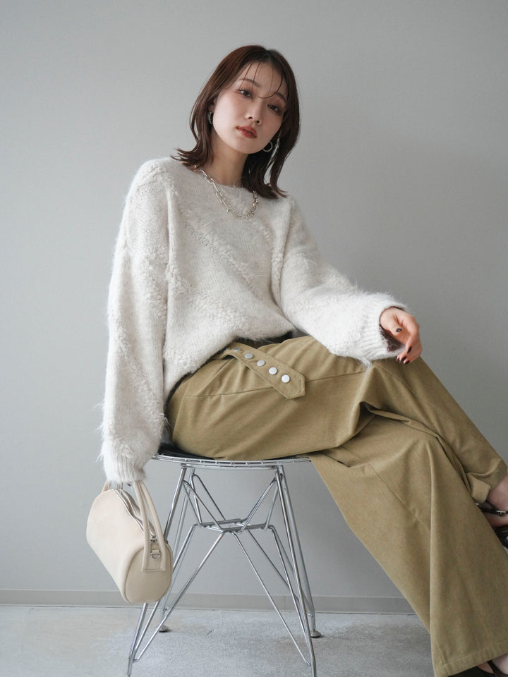 [予約]ブークレラインデザインニットプルオーバー/ivory