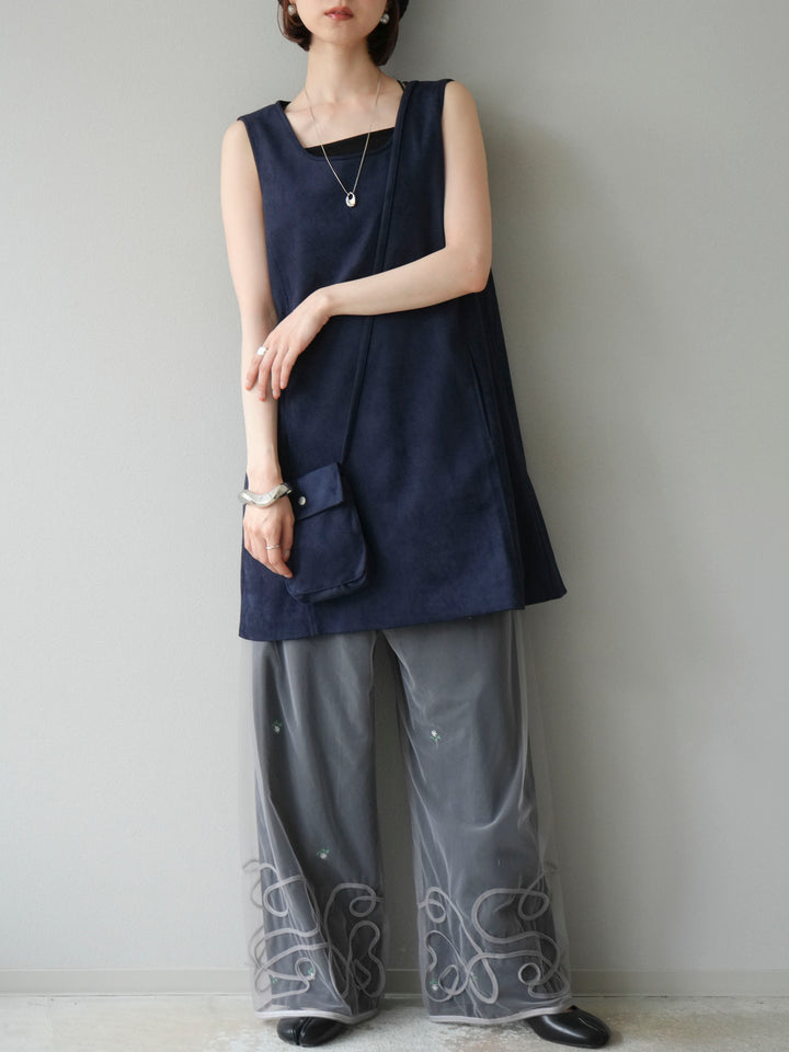 [予約]フラワー刺繍イージーパンツ/ブラック