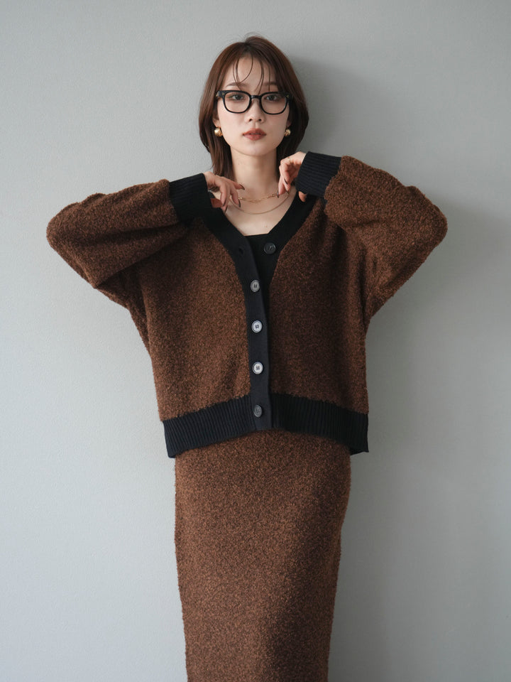 [予約]ブークレバイカラーニットカーディガン/brown